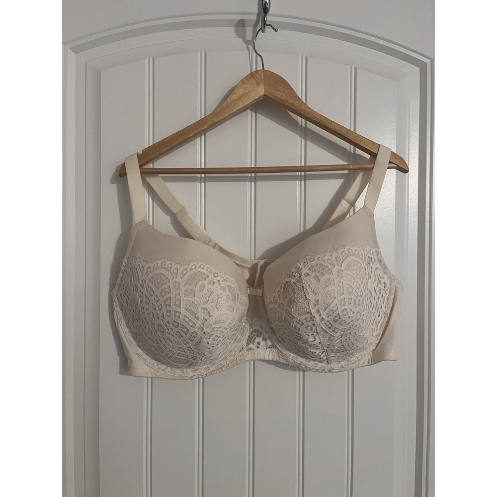Auden Women's Plus Size 46DDD Lined Balconette Underwire Bra Ivory Lace 033‎